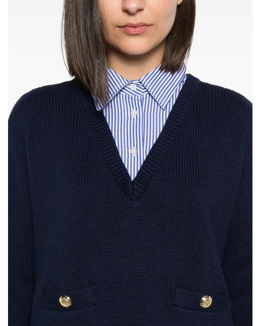 Ralph Lauren Blue Pull Boutonné À Effet Superposé