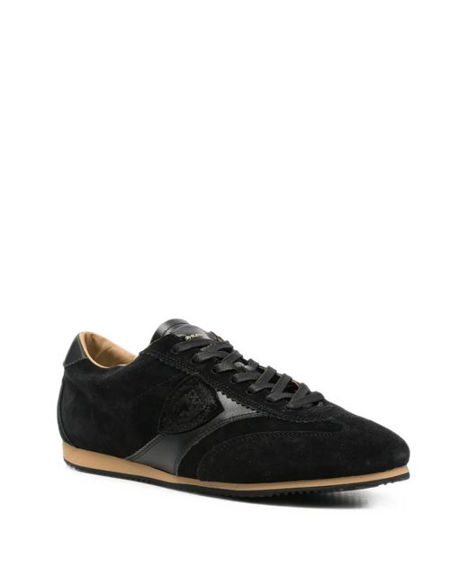 Philippe Model Black Logo-Patch Panelled Sneakers for men