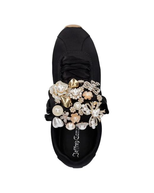 Jeffrey Campbell Black Shelter Crystal-Embellished Faux-Pearl Sneakers