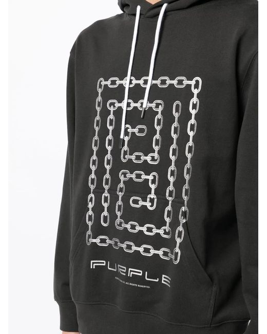 Purple Brand Black French Chain-Link Print Hoodie for men