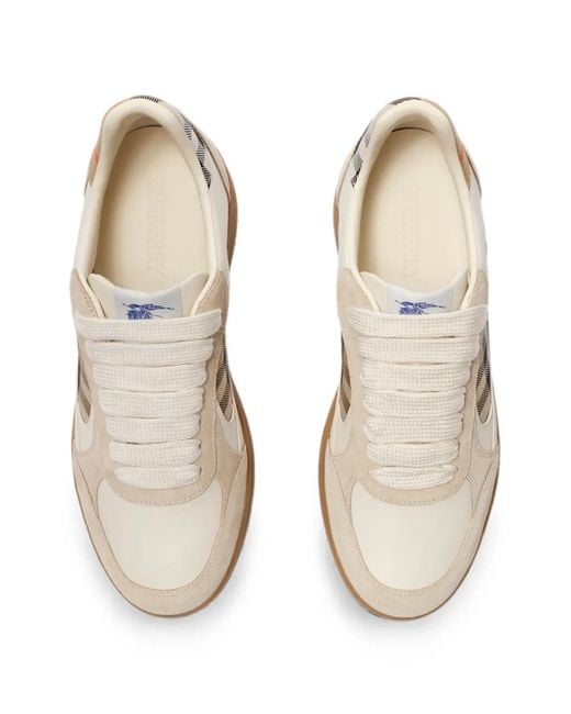 Burberry White Baskets En Cuir, Daim Et Check Terrace