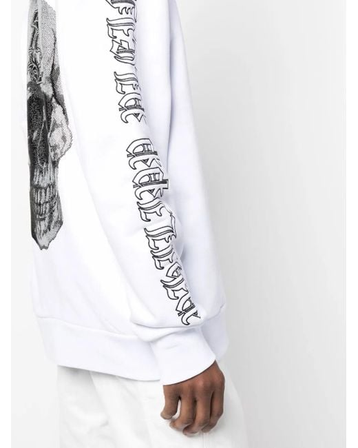 Philipp Plein White Skull-Print Logo-Embroidered Hoodie for men