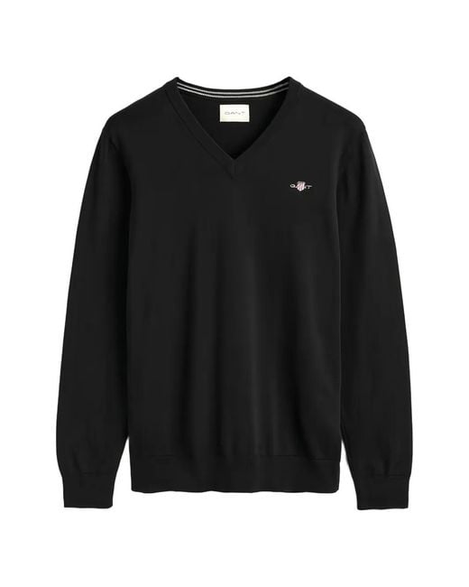 Gant Black V-Neck Logo Sweater for men
