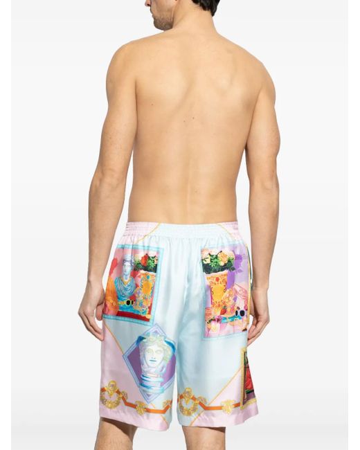 Versace Blue Gallery Print Silk Shorts for men