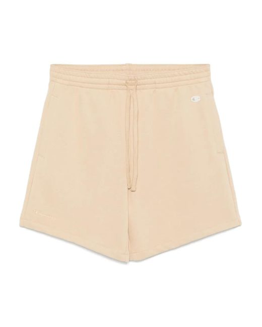 メンズ Champion ロゴパッチ ショートパンツ Natural