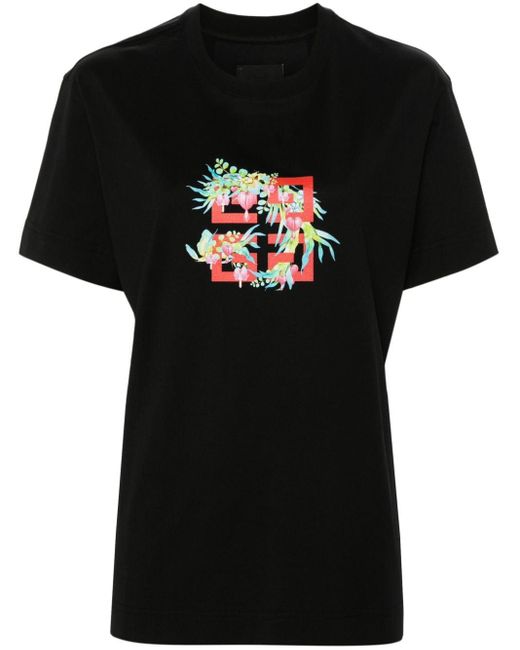Givenchy Black T-Shirt mit 4G Flowers-Print