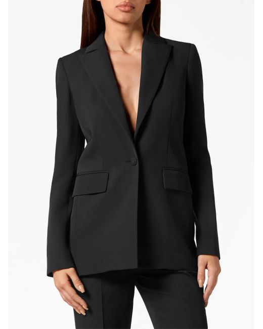 Philipp Plein Black Cady Boxy Single-Breasted Blazer
