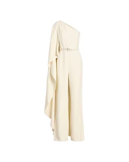 Monique Lhuillier White One-Shoulder Draped Jumpsuit
