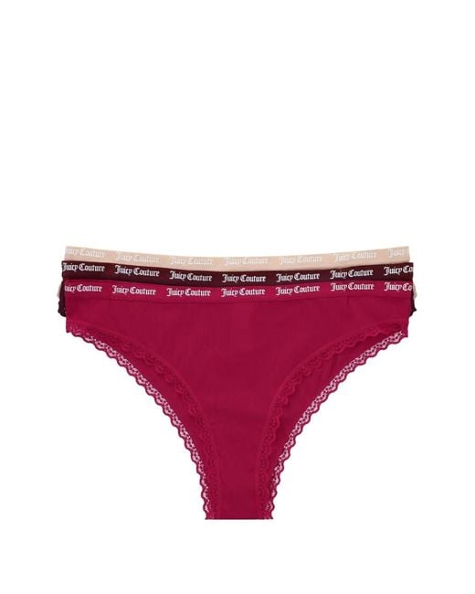 Juicy Couture Red Ribbed Lace-Trim Briefs (Set Of Three)