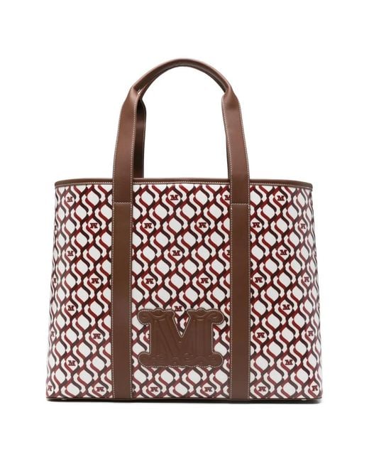 Max Mara Red Monogram-Pattern Tote Bag