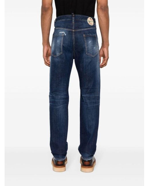 DSquared² Blue Mid-rise Distressed-effect Jeans for men