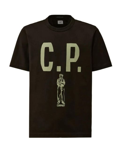 C P Company Black Graphic-Print T-Shirt for men