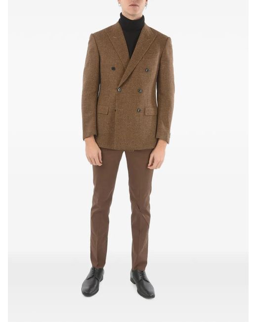 Corneliani Brown Veste À Boutonnière Croisée Motif Hopsack for men