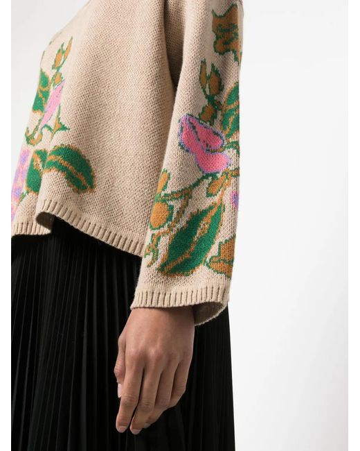 Twinset Pink Floral Intarsia-Knit Jumper