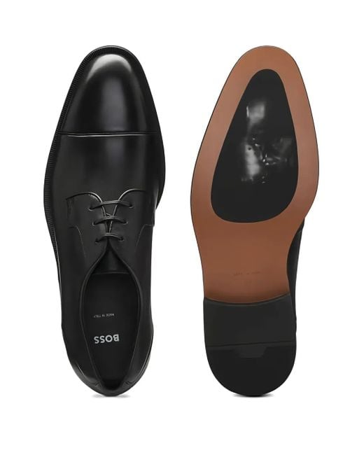 Boss Black Cap-Toe Derby Shoes for men