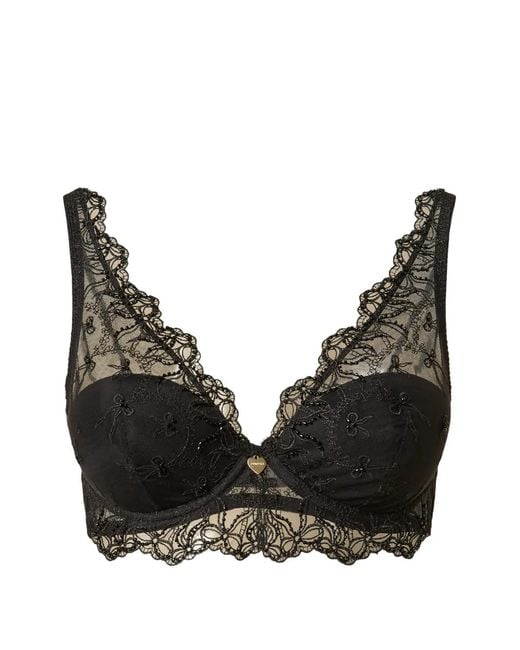 Twinset Black Embroidered Tulle Bralette With Bows