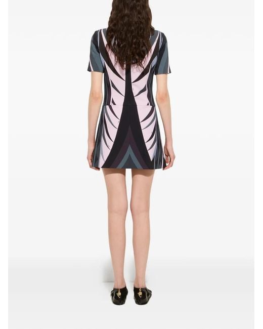 Emilio Pucci Blue Volute-Print Flared Dress