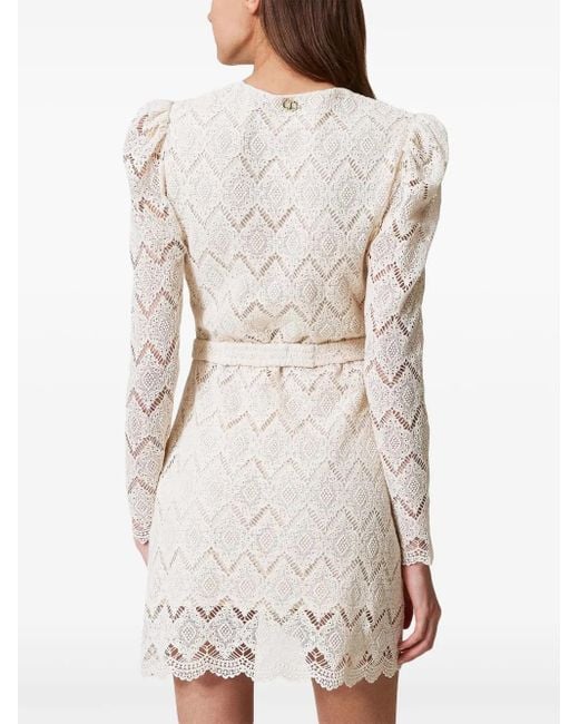 Twinset White Macramé Lace Mini Dress