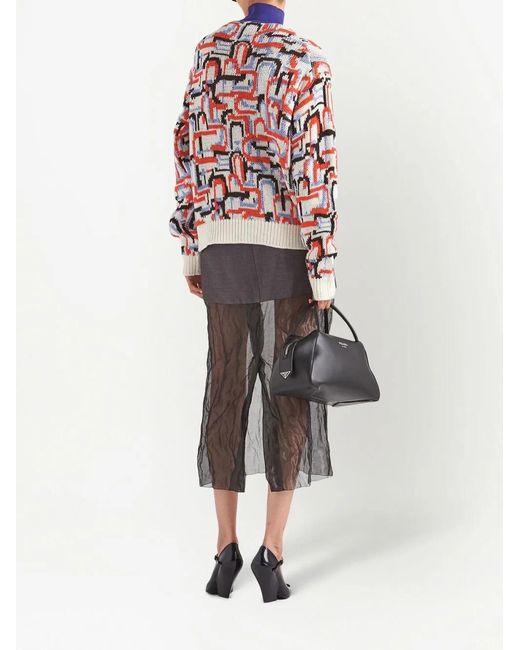Prada Red Abstract-Pattern Knitted Jumper