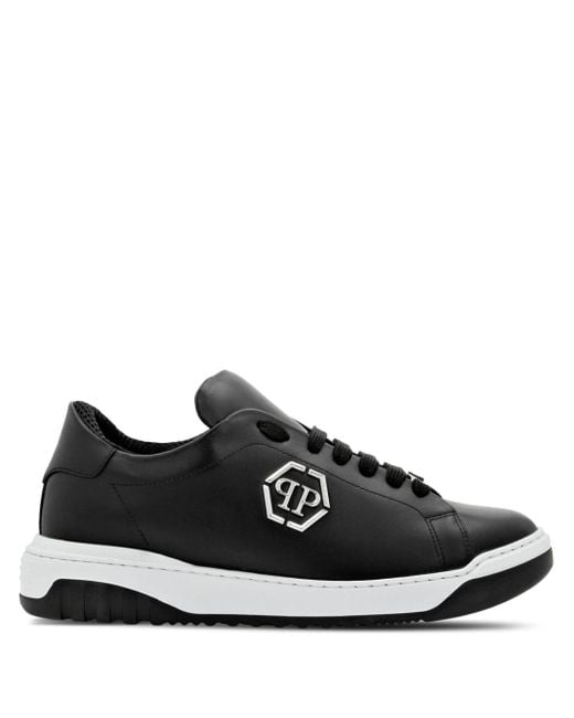 Philipp Plein Black Logo-appliqué Leather Sneakers for men