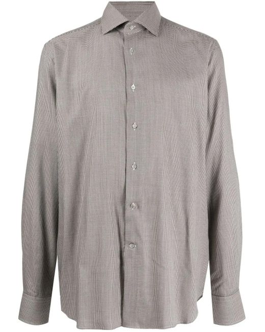Corneliani Gray Houndstooth-Pattern Long-Sleeve Shirt for men