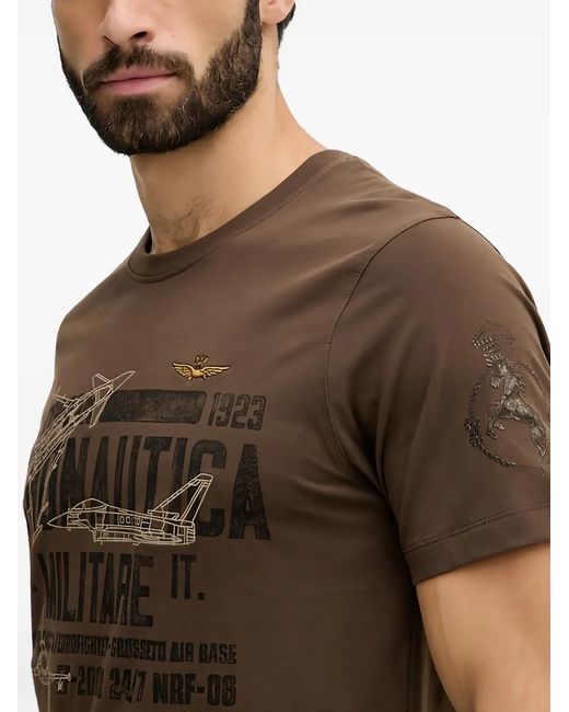 Aeronautica Militare Brown Chest Print T-Shirt for men