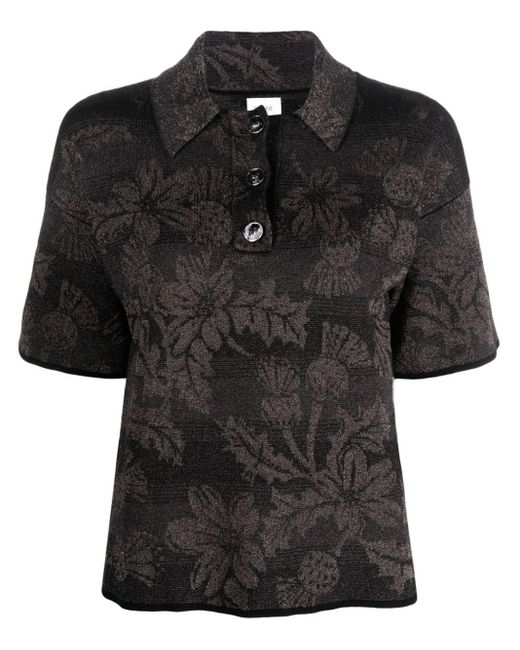 Barrie Black Floral-jacquard Short-sleeve Lurex T-shirt