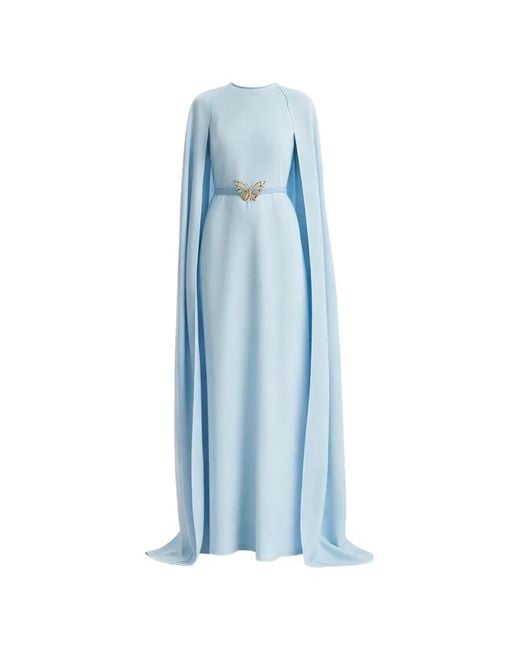 Oscar de la Renta Blue Butterfly-Belt Maxi Dress