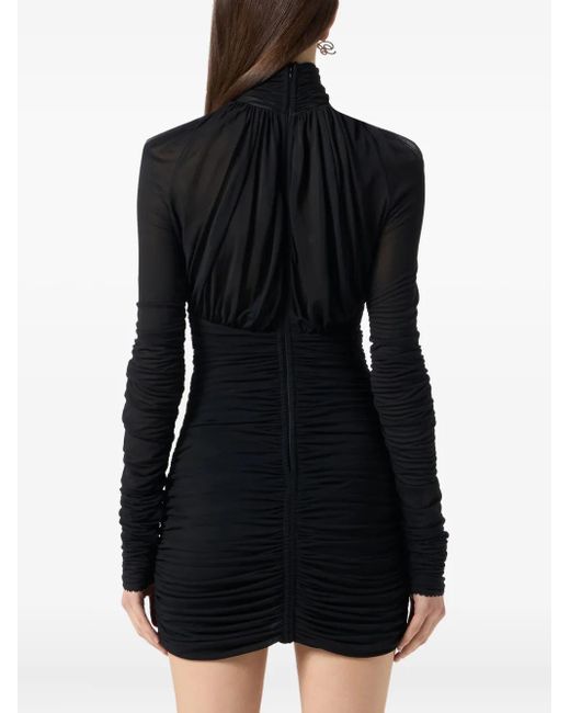 Blumarine Black Ruched Long-Sleeve Mini Dress