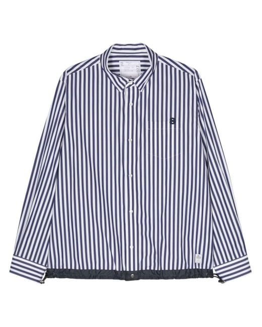 Sacai Blue Raised-Logo Striped Shirt for men
