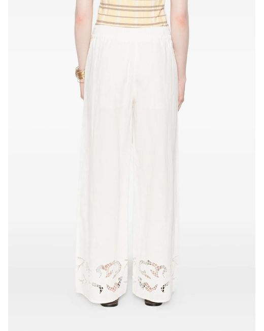 Alice + Olivia White Tanya Embroidered Eyelet Trousers