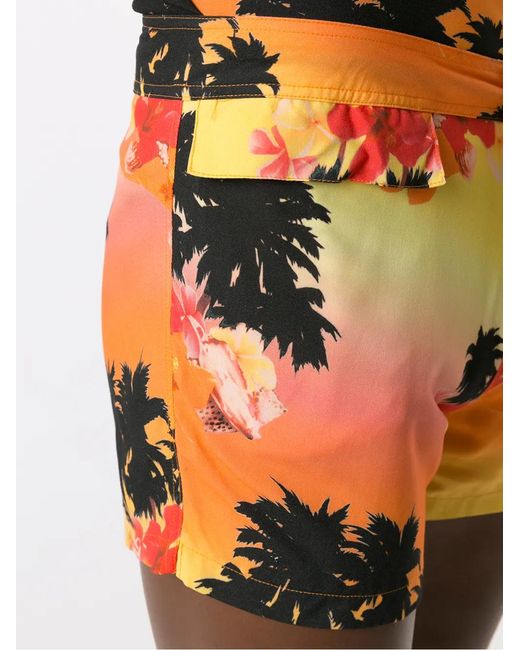 Amir Slama Orange Ilha De Hibiscus Shorts for men
