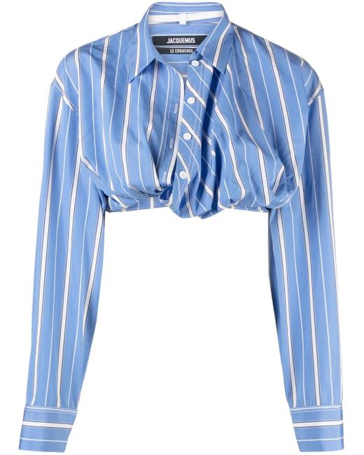 Jacquemus La Chemise Bahia Cropped Blouse in het Blue