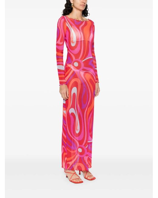 Emilio Pucci Pink Pucci Marmo Printed Midi Tulle Dress