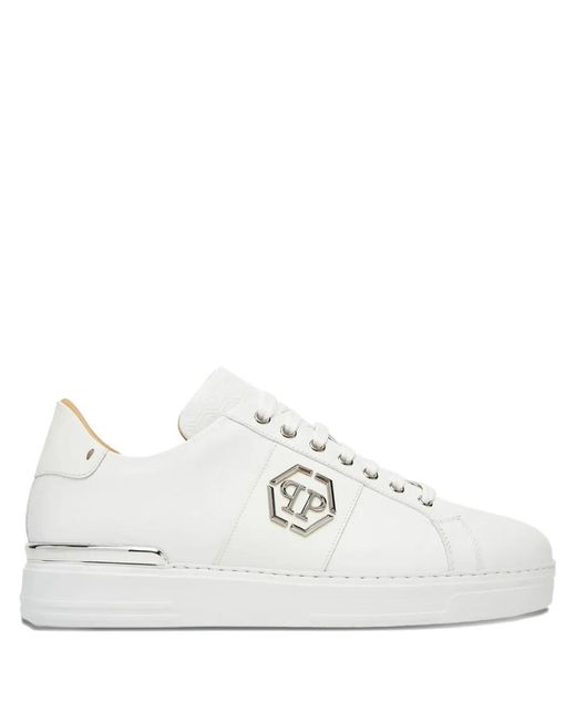 Philipp Plein White Monogram Low-Top Sneakers