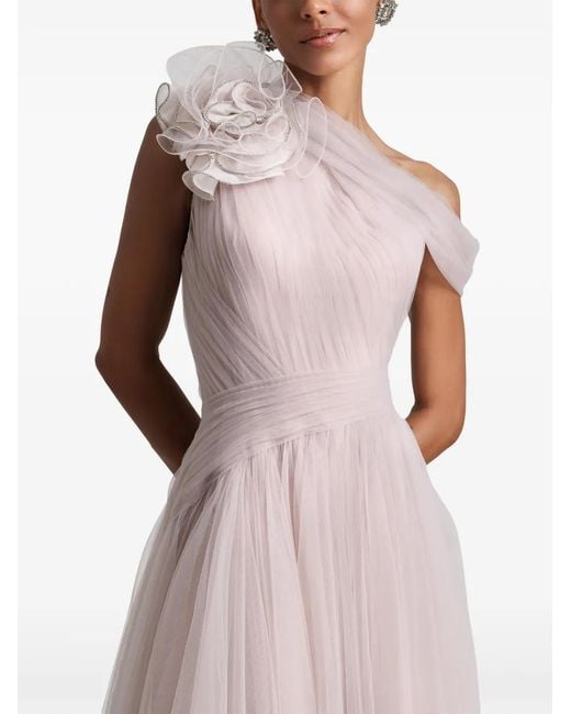 Gemy Maalouf Pink One-Shoulder Floral-Detail Dress