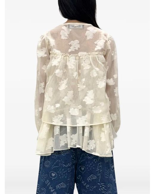 EPINGLER White Floral-Motif Ruffled Cardigan