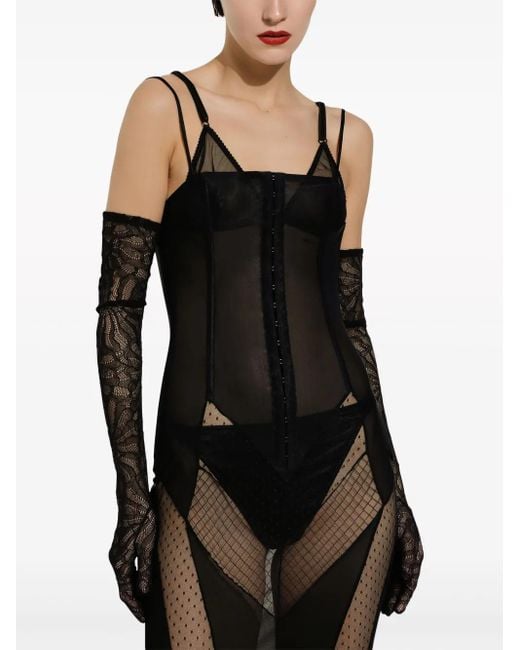 Dolce & Gabbana Black Maxi Lace-Panelled Semi-Sheer Dress