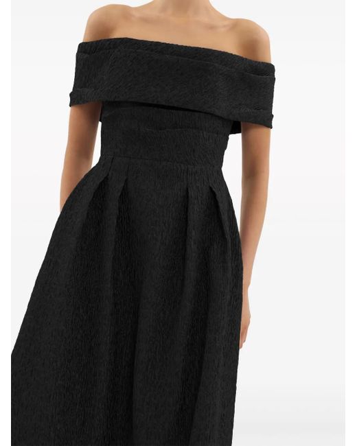 Rebecca Vallance Black Helene Textured Off-Shoulder Midi Dress