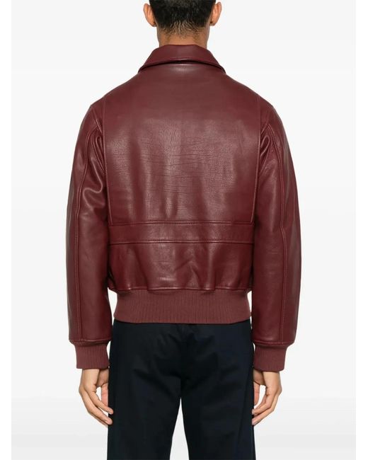 Fursac Red Zip-Up Leather Jacket for men
