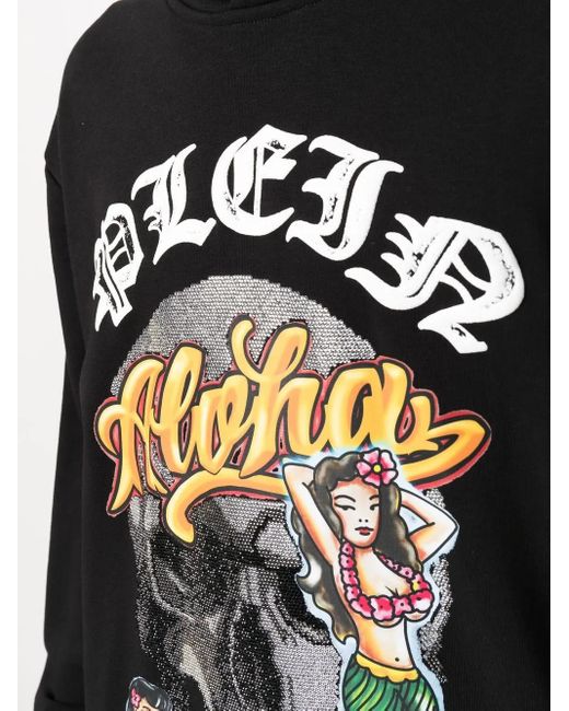 Philipp Plein Black Hawaii Graphic-Print Hoodie for men