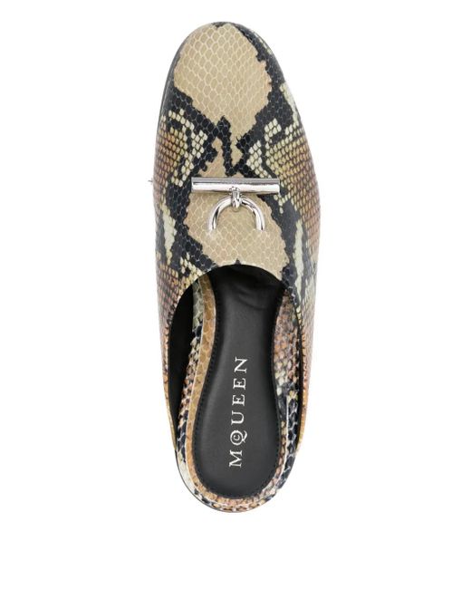 McQueen Brown Snakeskin-Effect Leather Mules