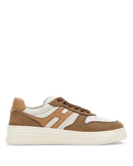 Hogan Brown Logo-Embellished Leather Sneakers