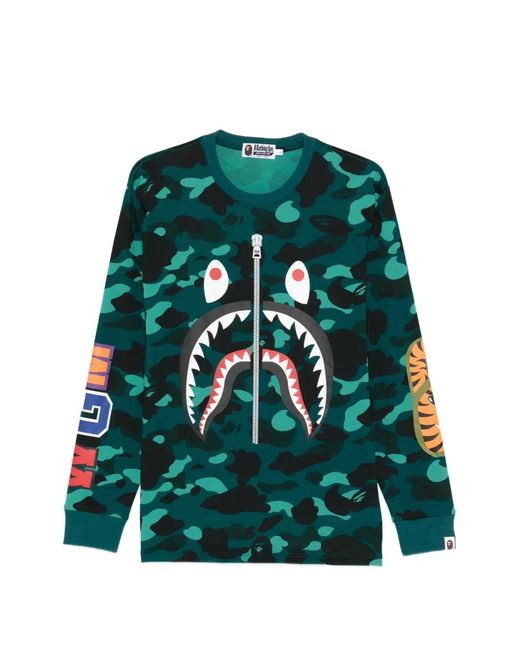 A Bathing Ape Green Sweatshirt Shark Motif for men
