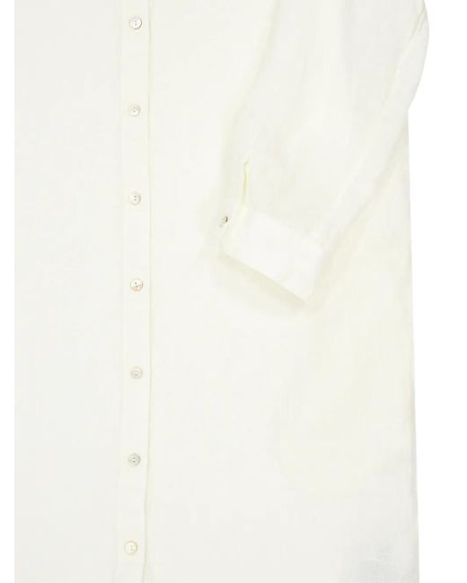 120% Lino White Button-Down Side-Slit Maxi Dress