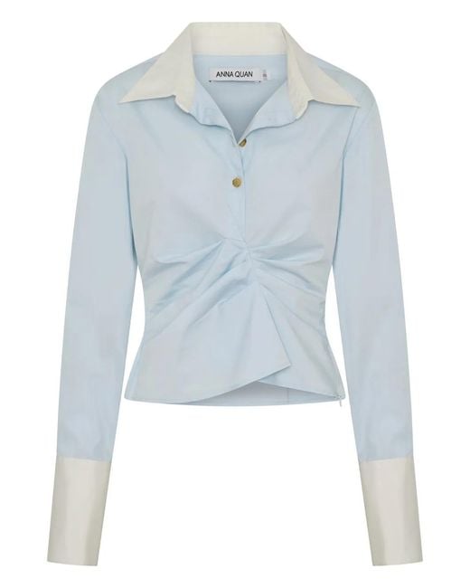 Anna Quan Blue Thea Collared Twisted Shirt