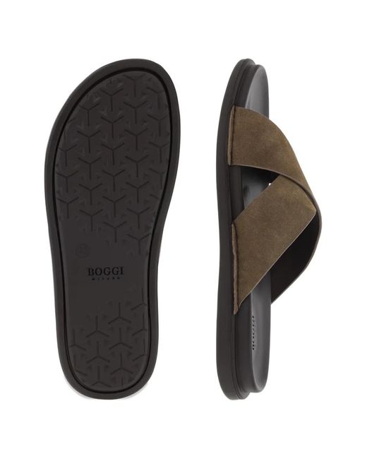 Boggi Brown Crossover-Strap Suede Sandals for men