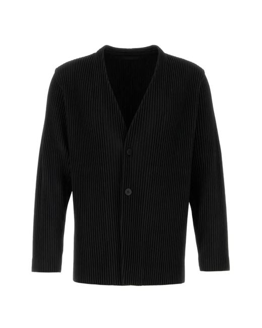 Homme Plissé Issey Miyake Black Pleated Cardigan for men