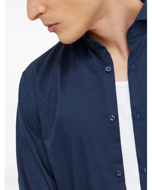 HUGO Blue Button-Up Long-Sleeve Shirt for men