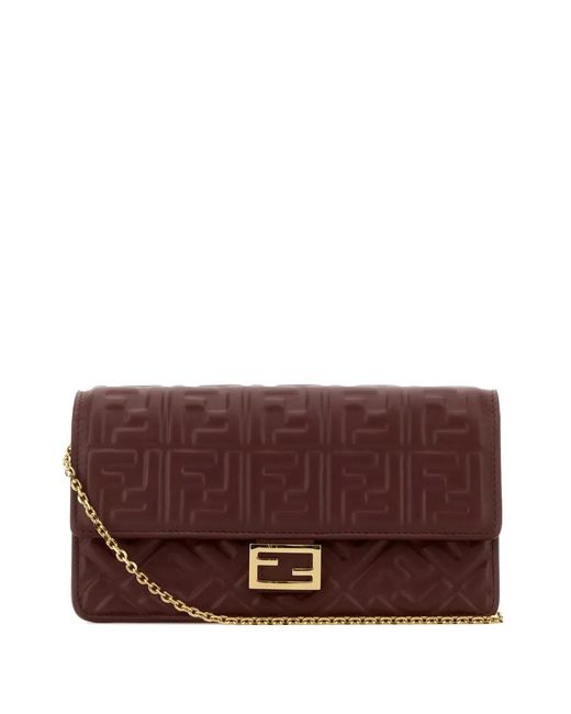 Fendi Brown Small Baguette Embossed Shoulder Bag